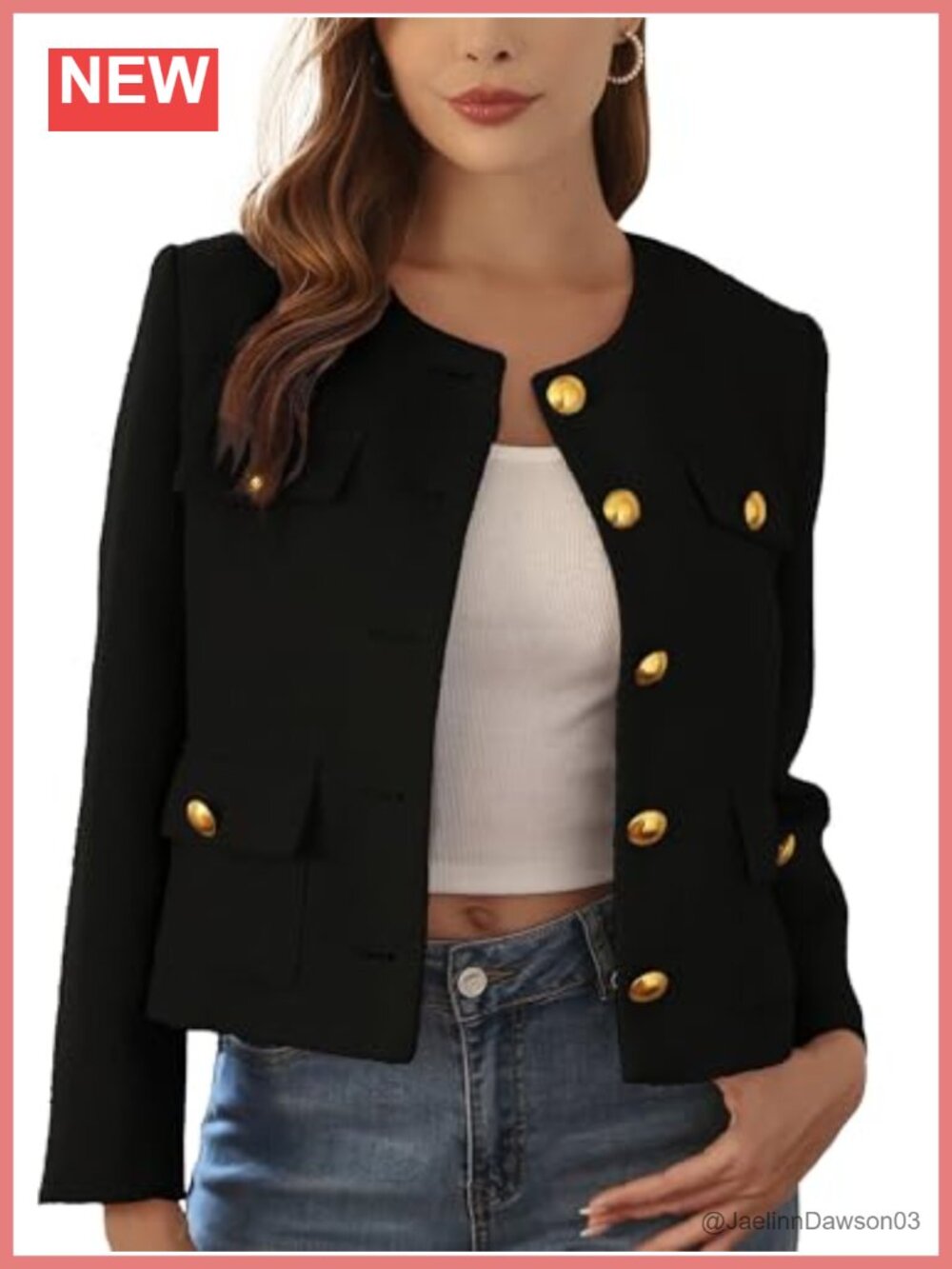 Cropped Tweed Blazer Collarless Single-Breasted Pockets Lined
